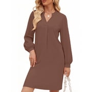 slim fit dress slacks Brown Lace Trim Detail Pearl Button Up Self Tie Waist Dress  SSYS