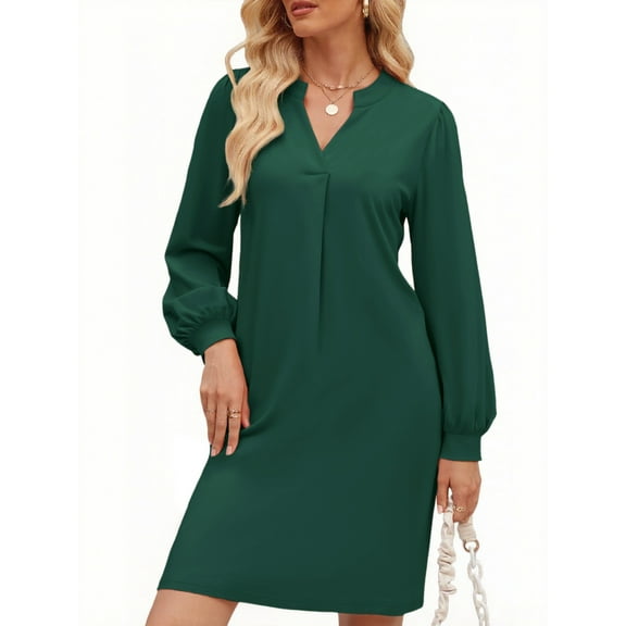 UVN Dresses for Women Long Sleeve V Neck Dress Fall Casual Midi Dress