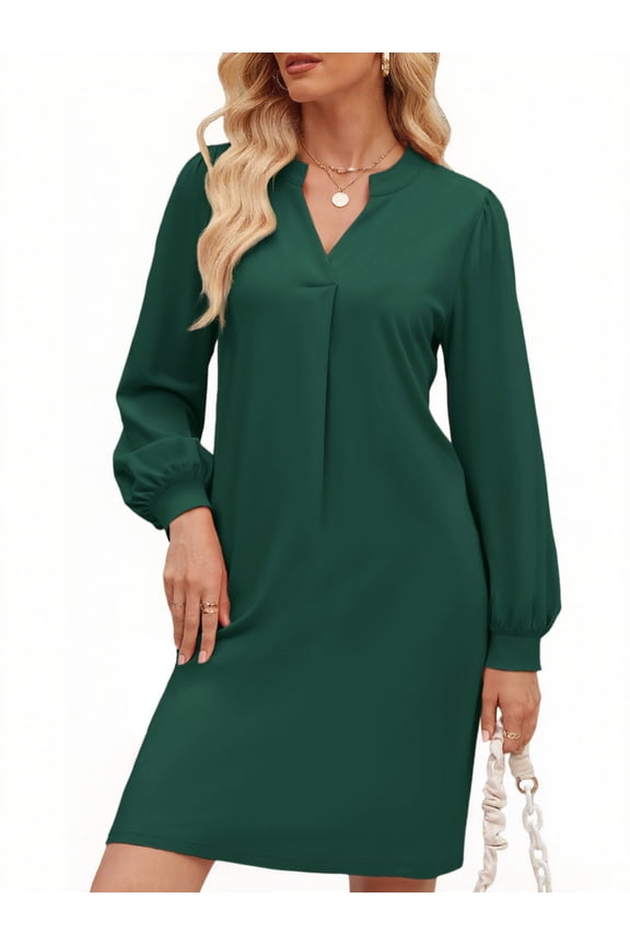 Dresses for Women Long Sleeve V Neck Dress Fall Casual Midi Dress
