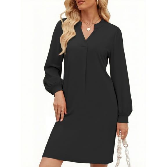 UVN Dresses for Women Long Sleeve V Neck Dress Fall Casual Midi Dress