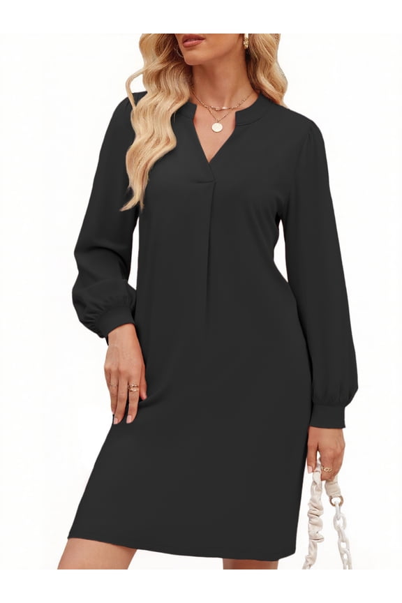 Dresses for Women Long Sleeve V Neck Dress Fall Casual Midi Dress