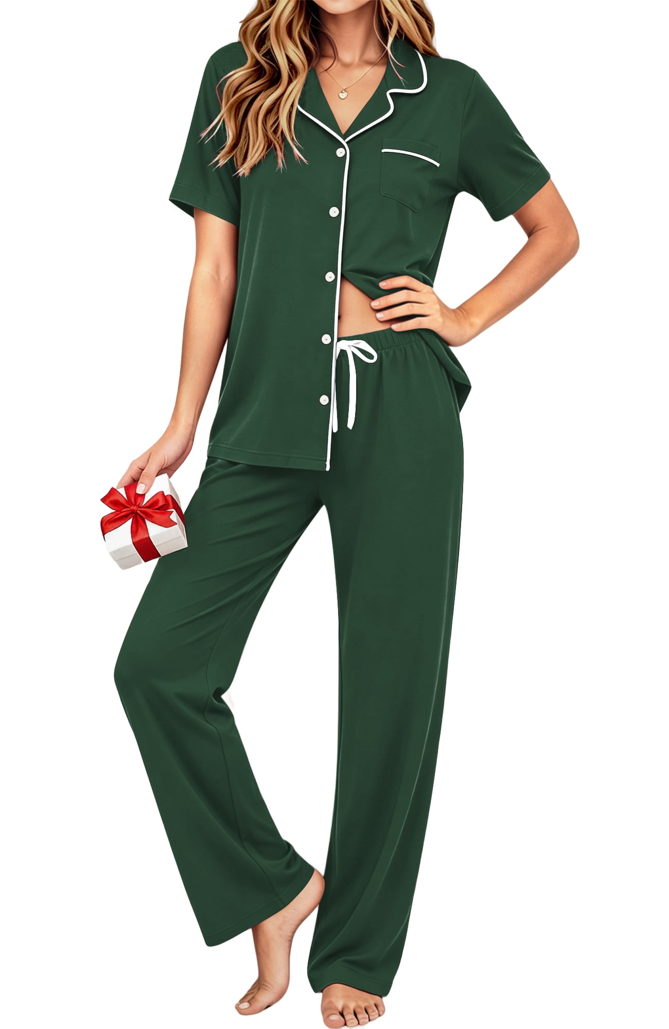 UVN Fall 2 Piece Pajamas for Women Short Sleeve Top and Long Pant ...