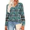 thumbnail image 1 of UVN Fall Blouses for Women Long Sleeve V Neck Tunic Tops Casual Hollow Out Curved Hem Dressy Shirts, 1 of 8