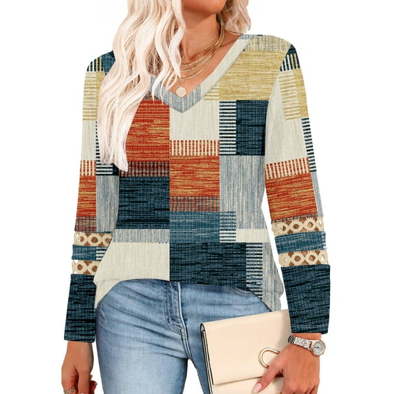 UVN Fall Blouses for Women Long Sleeve V Neck Tunic Tops Casual Hollow Out Curved Hem Dressy Shirts
