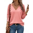 thumbnail image 1 of UVN Fall Blouses for Women V Neck Dressy Casual Shirts Loose Fit Long Sleeve Button Tops, 1 of 7