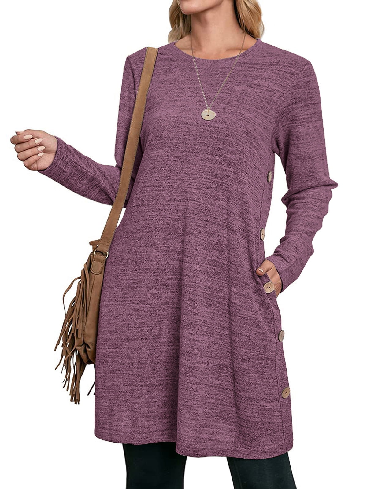 UVN Fall Dresses for Women Long Sleeve Casual Winter Dress with Pockets ...