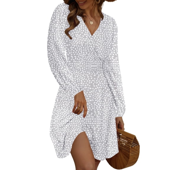 UVN Fall Dresses for Women Long Sleeve V Neck A-Line Midi Dress Boho Beach Floral Print Sundress