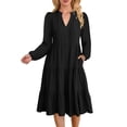 thumbnail image 1 of UVN Fall Dresses for Women Long Sleeve V Neck Midi Dress Casual Loose Flowy Swing Tiered Dress with Pockets, 1 of 9
