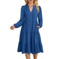 thumbnail image 1 of UVN Fall Dresses for Women Long Sleeve V Neck Midi Dress Casual Loose Flowy Swing Tiered Dress with Pockets, 1 of 9