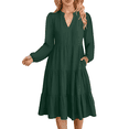 thumbnail image 1 of UVN Fall Dresses for Women Long Sleeve V Neck Midi Dress Casual Loose Flowy Swing Tiered Dress with Pockets, 1 of 9