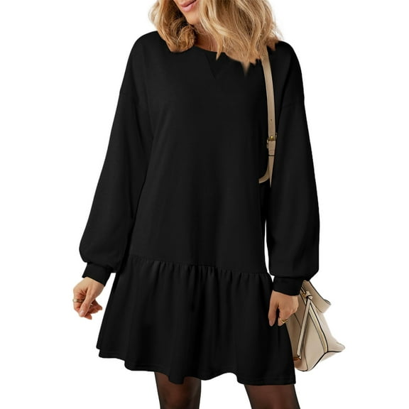 UVN Fall Dresses for Women Winter Long Sleeve Crewneck Oversized Casual Pullover Patchwork Sweatshirt Dress