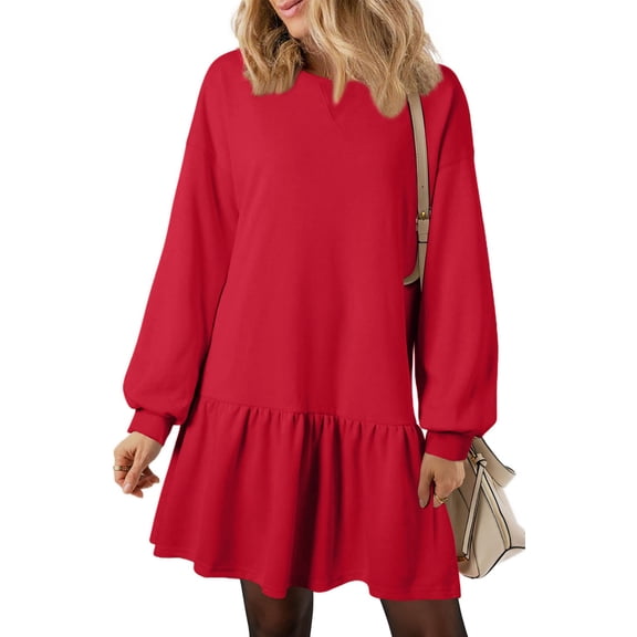 UVN Fall Dresses for Women Winter Long Sleeve Crewneck Oversized Casual Pullover Patchwork Sweatshirt Dress