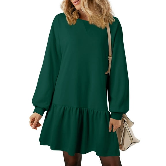 UVN Fall Dresses for Women Winter Long Sleeve Crewneck Oversized Casual Pullover Patchwork Sweatshirt Dress