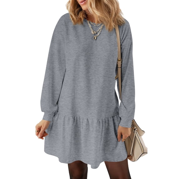 UVN Fall Dresses for Women Winter Long Sleeve Crewneck Oversized Casual Pullover Patchwork Sweatshirt Dress