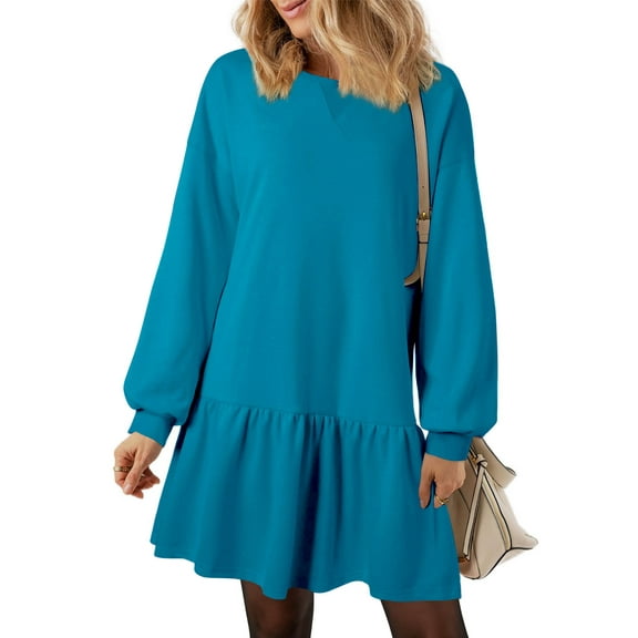 UVN Fall Dresses for Women Winter Long Sleeve Crewneck Oversized Casual Pullover Patchwork Sweatshirt Dress