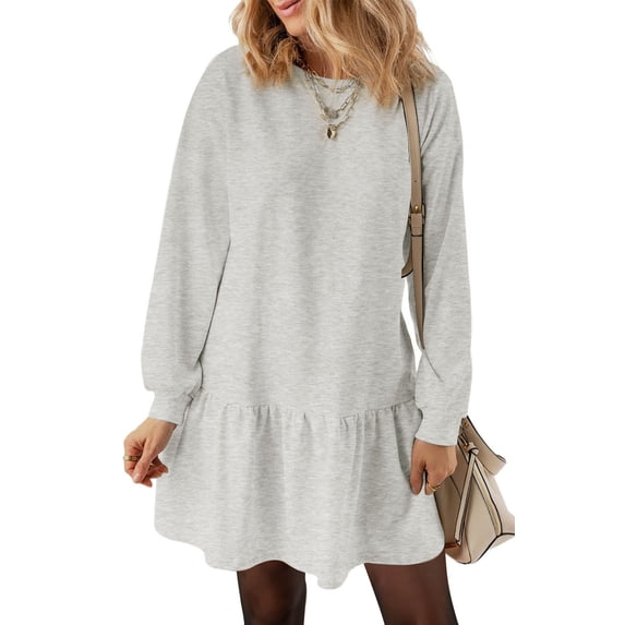 UVN Fall Dresses for Women Winter Long Sleeve Crewneck Oversized Casual Pullover Patchwork Sweatshirt Dress
