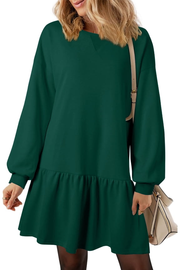 Fall Dresses for Women Winter Long Sleeve Crewneck Oversized Casual Pullover Patchwork Sweatshirt Dress