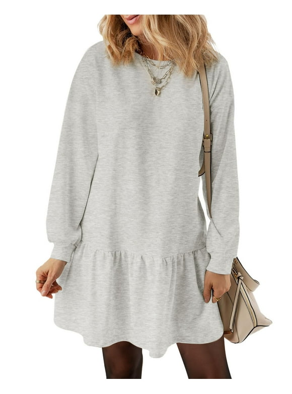 Fall Dresses for Women Winter Long Sleeve Crewneck Oversized Casual Pullover Patchwork Sweatshirt Dress