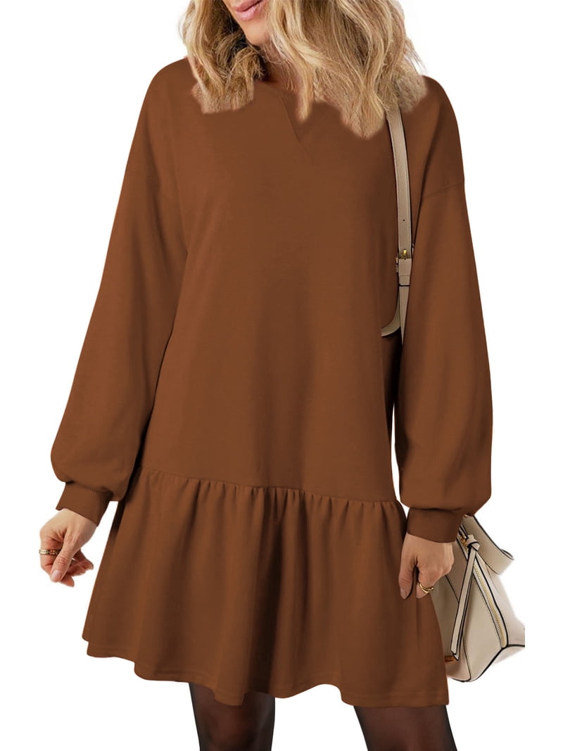 Uvn Fall Dresses for Women Winter Long Sleeve Crewneck Oversized Casual Pullover Patchwork Sweatshirt Dress Uvn Fall Dresses for Women Winter Long Sleeve Crewneck Oversized Casual Pullover Patchwork Sweatshirt Dress