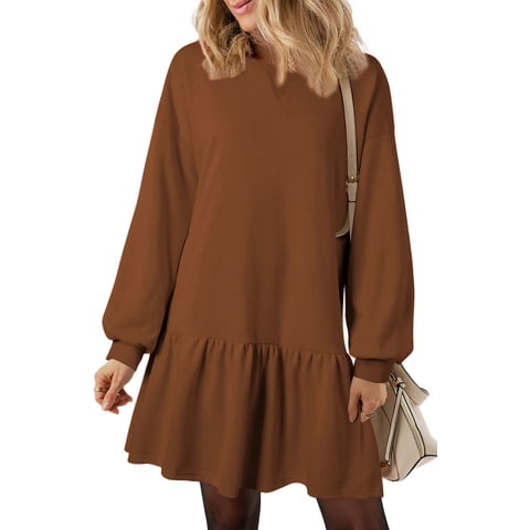 Fall Dresses for Women Winter Long Sleeve Crewneck Oversized Casual Pullover Sweatshirt Dress