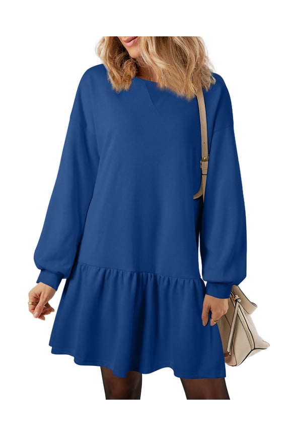 Fall Dresses for Women Winter Long Sleeve Crewneck Oversized Casual Pullover Patchwork Sweatshirt Dress