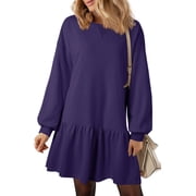 Fall Dresses for Women Winter Long Sleeve Crewneck Oversized Casual Pullover Sweatshirt Dress