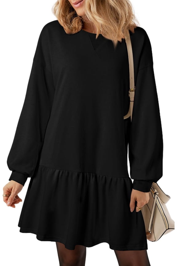 Fall Dresses for Women Winter Long Sleeve Crewneck Oversized Casual Pullover Patchwork Sweatshirt Dress