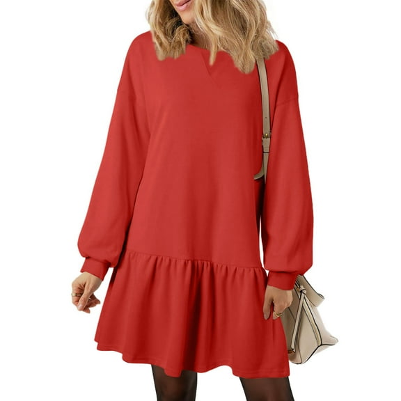 UVN Fall Dresses for Women Winter Long Sleeve Crewneck Oversized Casual Pullover Patchwork Sweatshirt Dress