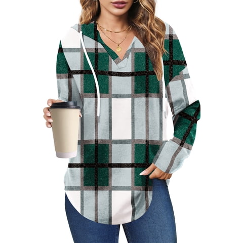 Fall Hoodies for Women Long Sleeve V Neck Hooded Sweatshirts Ladies Loose Casual Drawstring Pullover Tops