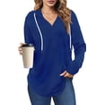 thumbnail image 1 of UVN Fall Hoodies for Women Long Sleeve V Neck Hooded Sweatshirts Ladies Loose Casual Drawstring Pullover Tops, 1 of 9