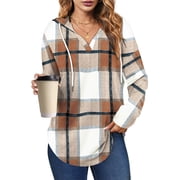 UVN Fall Hoodies for Women Long Sleeve V Neck Hooded Sweatshirts Ladies Loose Casual Drawstring Pullover Tops