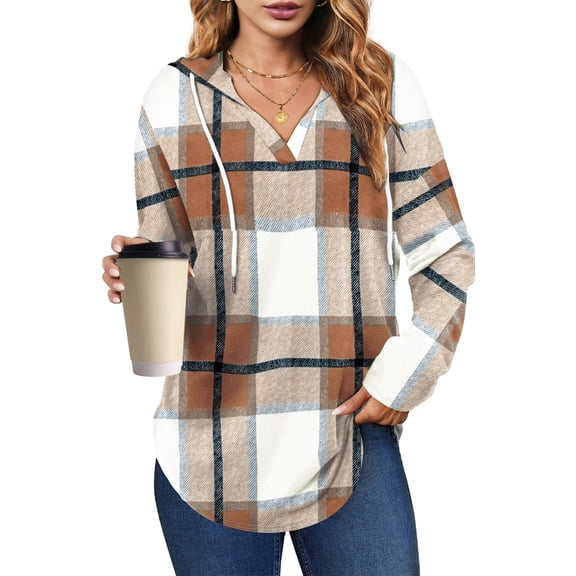 UVN Fall Hoodies for Women Long Sleeve V Neck Hooded Sweatshirts Ladies Loose Casual Drawstring Pullover Tops
