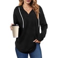thumbnail image 1 of UVN Fall Hoodies for Women Long Sleeve V Neck Hooded Sweatshirts Ladies Loose Casual Drawstring Pullover Tops, 1 of 9