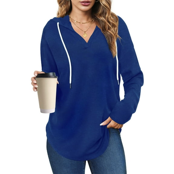 UVN Fall Hoodies for Women Long Sleeve V Neck Hooded Sweatshirts Ladies Loose Casual Drawstring Pullover Tops
