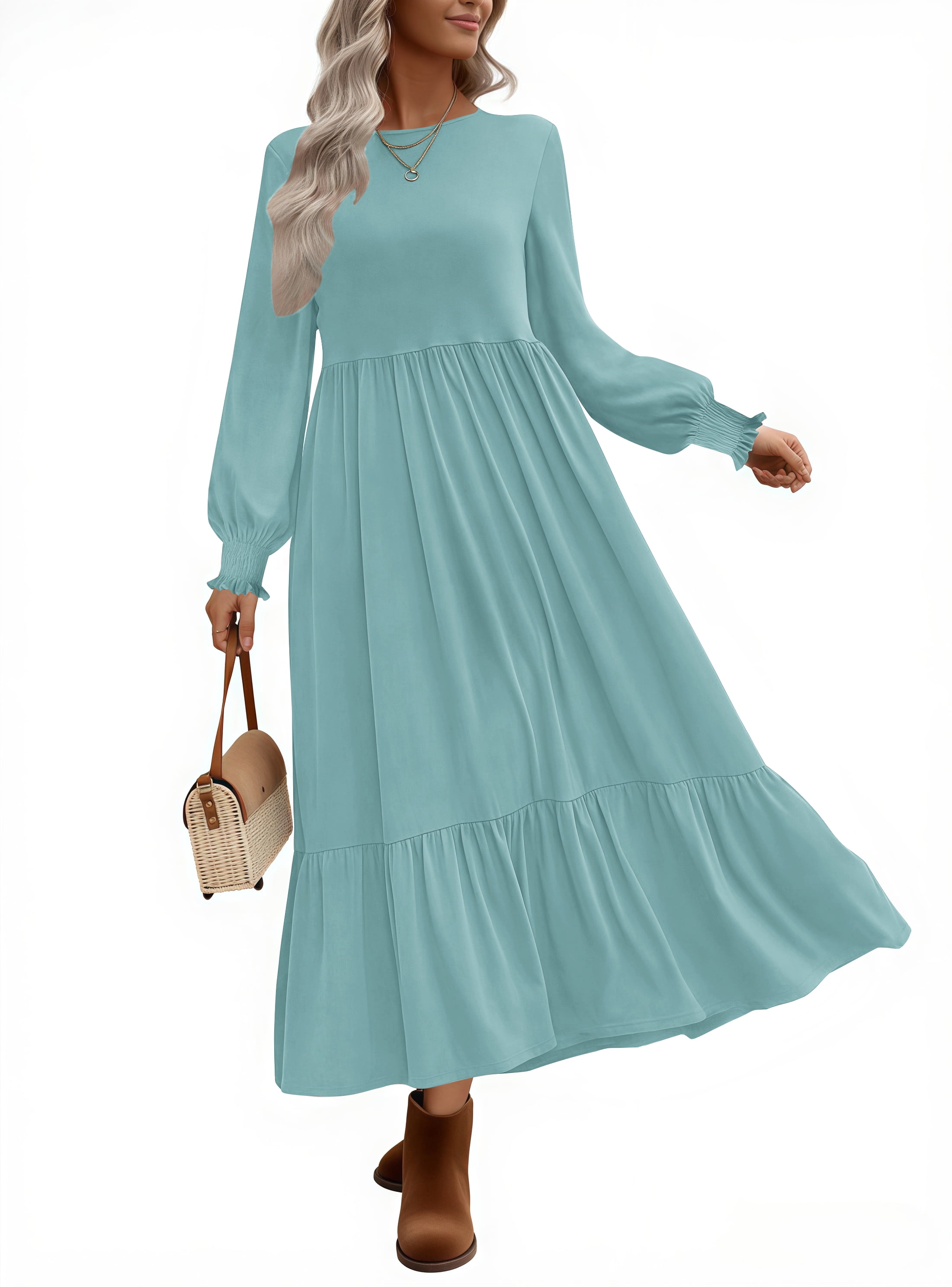 UVN Fall Long Dress for Women Crewneck Casual Long Sleeve Pleated Dresses with Pockets - Walmart.com UVN Fall Long Dress for Women Crewneck Casual Long Sleeve Pleated Dresses with Pockets - Walmart.com