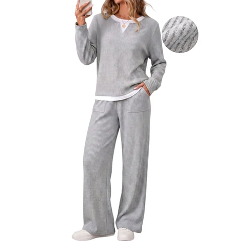 Fall 2 Peice outfit set for Women Color Block Tops and Wide Leg Pants Ladies Sweatsuit Casual Matching Set