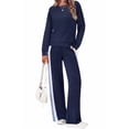 thumbnail image 1 of UVN Fall 2 Piece Outfit Set for Women Long Sleeve Top and Color Block Pants Ladies Casual Lounge Matching Set, 1 of 11