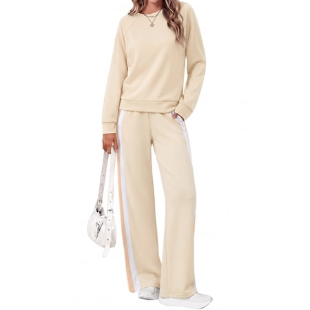 UVN Fall 2 Piece Outfit Set for Women Long Sleeve Top and Color Block Pants Ladies Casual Lounge Matching Set