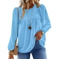 thumbnail image 1 of UVN Fall Shirts for Women Long Sleeve Blouses Ladies Crewneck Lace Crochet Tops Dressy Chiffon Blouses, 1 of 9