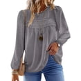 thumbnail image 1 of UVN Fall Shirts for Women Long Sleeve Blouses Ladies Crewneck Lace Crochet Tops Dressy Chiffon Blouses, 1 of 8