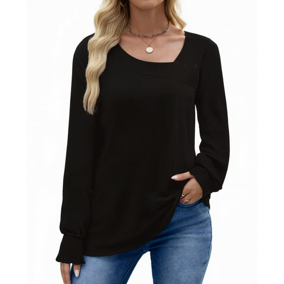 UVN Fall Square Neck Tops for Women Long Sleeve Blouse Ladies Dressy Button Shirts