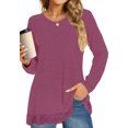 thumbnail image 1 of UVN Fall Tops for Women Long Sleeve Lace Trim V Neck Blouses Dressy Casual A Line Tunic Shirts, 1 of 7