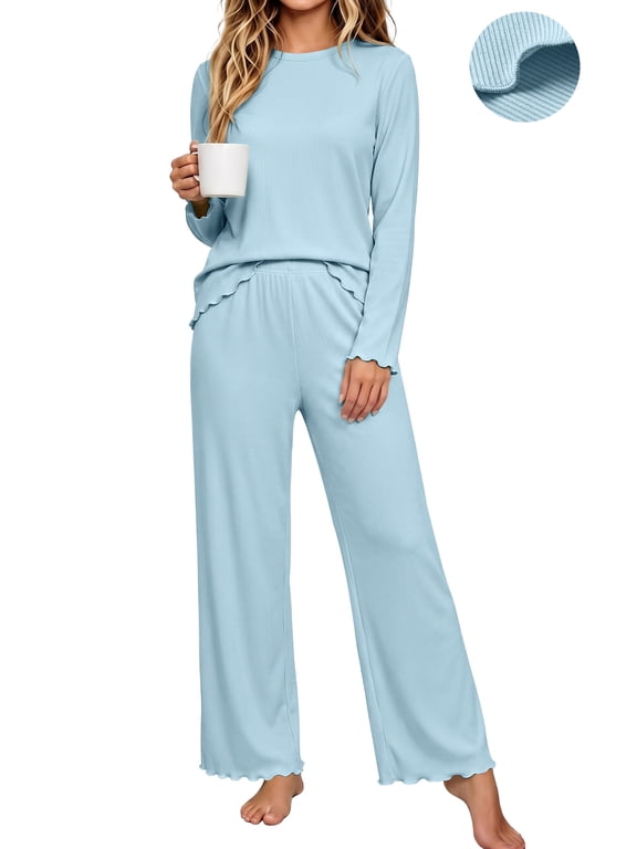 Fall Womens 2 Piece Pajamas Set Loungewear Long Sleeve Tops and Pants Soft Lounge Sets