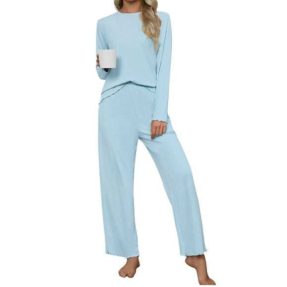 UVN Fall Womens 2 Piece Pajamas Set Loungewear Long Sleeve Tops and Pants Soft Lounge Sets