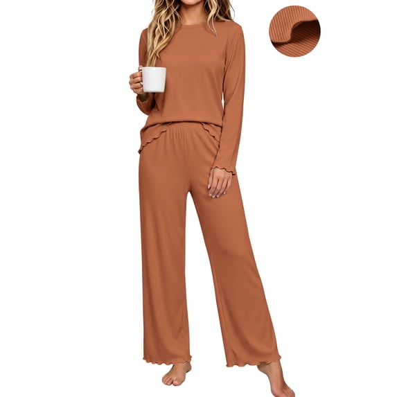 UVN Fall Womens 2 Piece Pajamas Set Loungewear Long Sleeve Tops and Pants Soft Lounge Sets