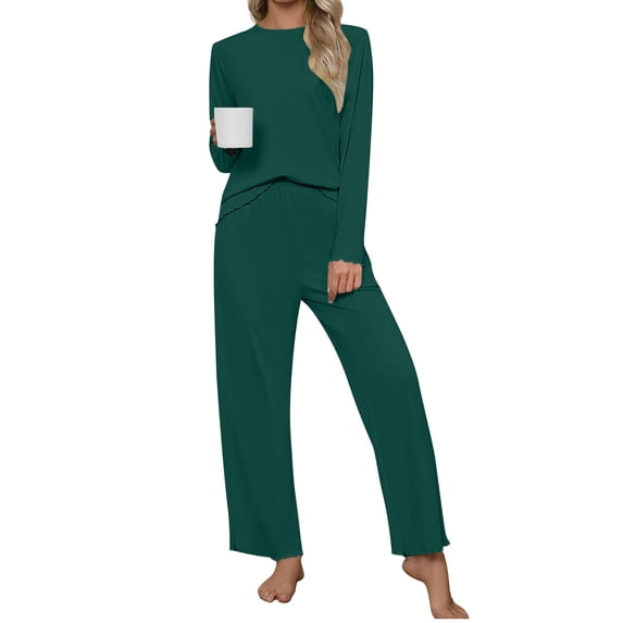 UVN Fall Womens 2 Piece Pajamas Set Loungewear Long Sleeve Tops and Pants Soft Lounge Sets