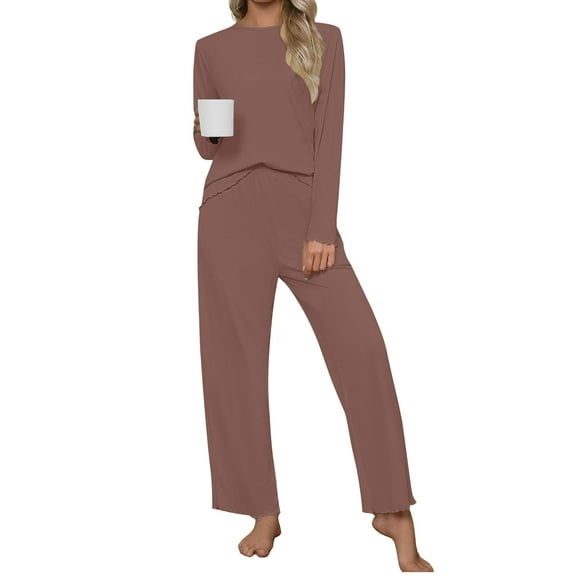 UVN Fall Womens 2 Piece Pajamas Set Loungewear Long Sleeve Tops and Pants Soft Lounge Sets