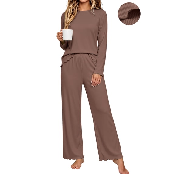 UVN Fall Womens 2 Piece Pajamas Set Loungewear Long Sleeve Tops and Pants Soft Lounge Sets