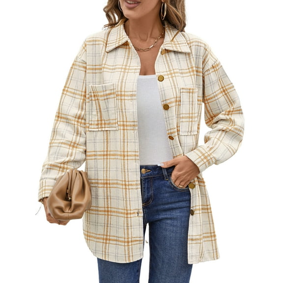 UVN Flannel Plaid Shirts for Women Shacket Jacket Long Sleeve Button Down Shirt Coats Top