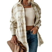 UVN Flannel Plaid Shirts for Women Shacket Jacket Long Sleeve Button Down Shirt Coats Top